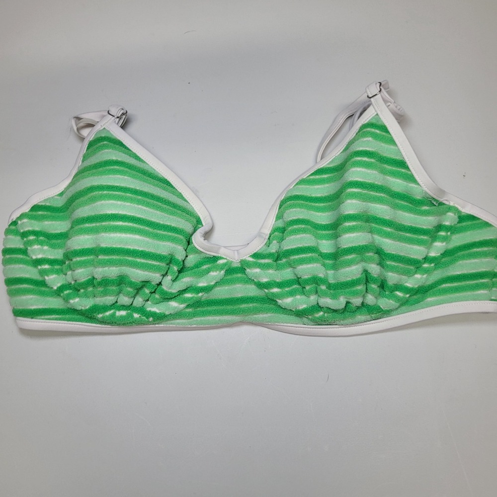 No‎ Boundaries Green Stripe Terry Cloth Bikini Swimsuit Top Womens Small Stretch